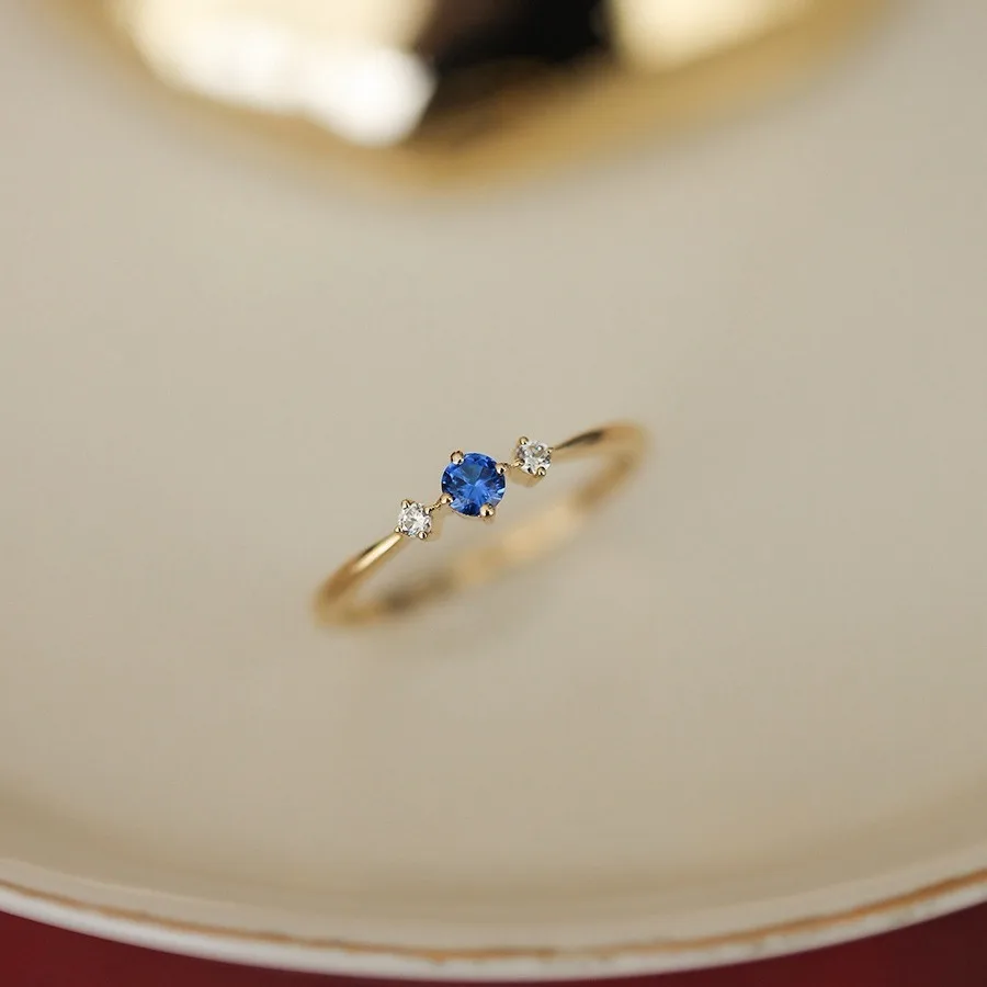 Bague de Fiançailles Japonaise en Zircon Bleu