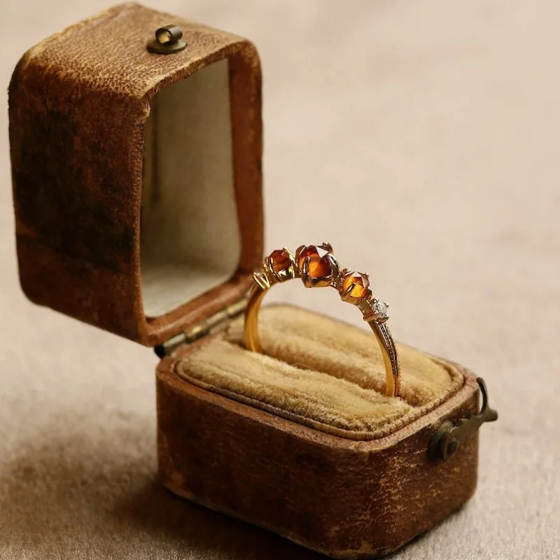 Bague Japonaise Ambre de soleil Grenat Orange - Image 2