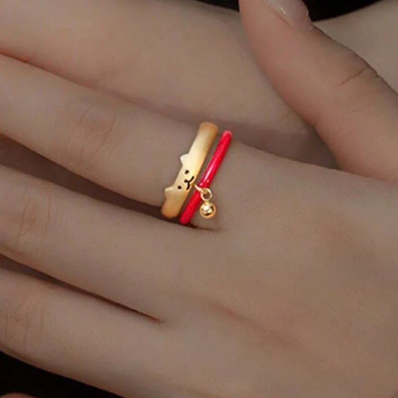 Bague Japonaise Kawaii Chat avec Cloche - Image 4