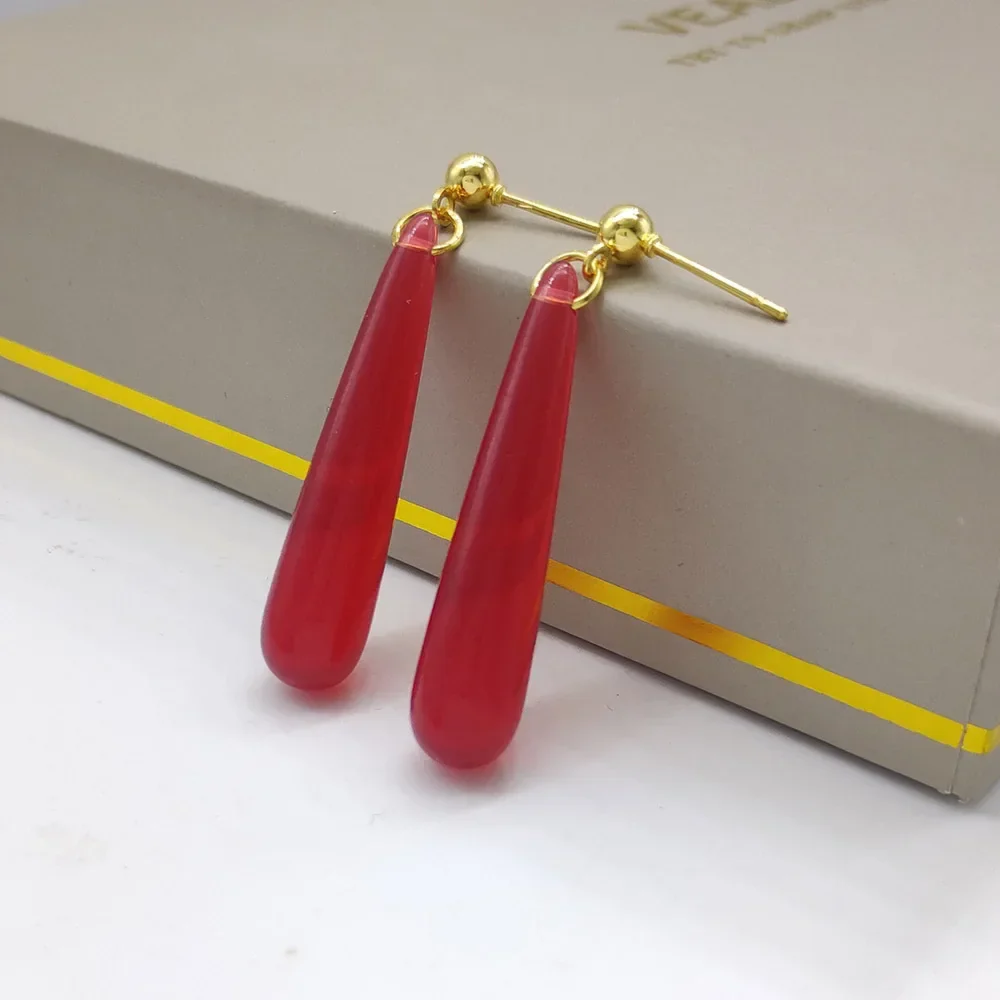 Boucles d'Oreilles Japonaises Goutte d'Eau Rouge - Image 2