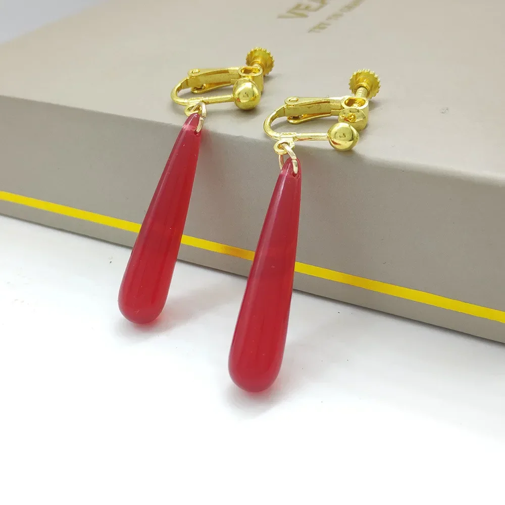 Boucles d'Oreilles Japonaises Goutte d'Eau Rouge - Image 3