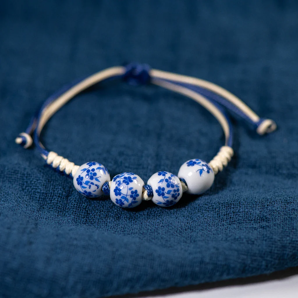 Bracelet Japonais à cordon perles céramique - Image 4