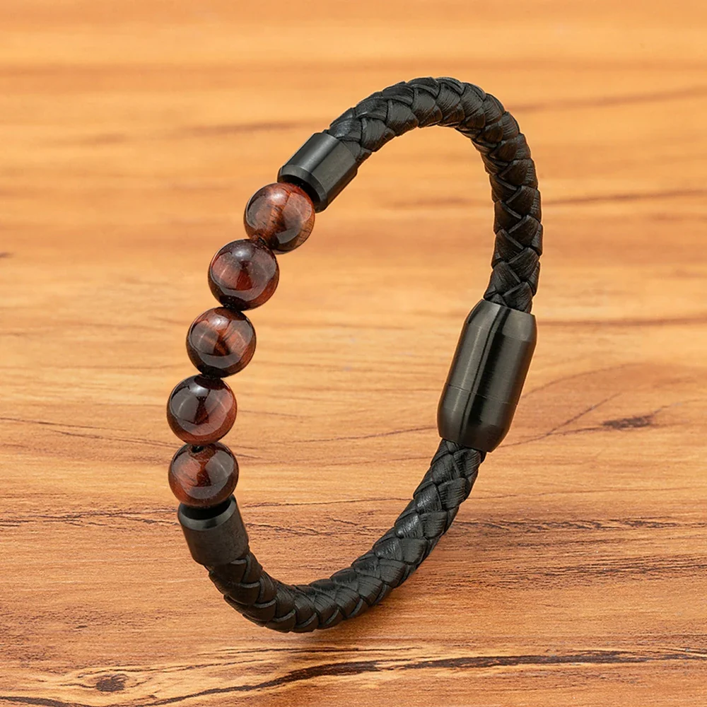 Bracelet Japonais cuir tressé pierre œil de tigre - Image 11