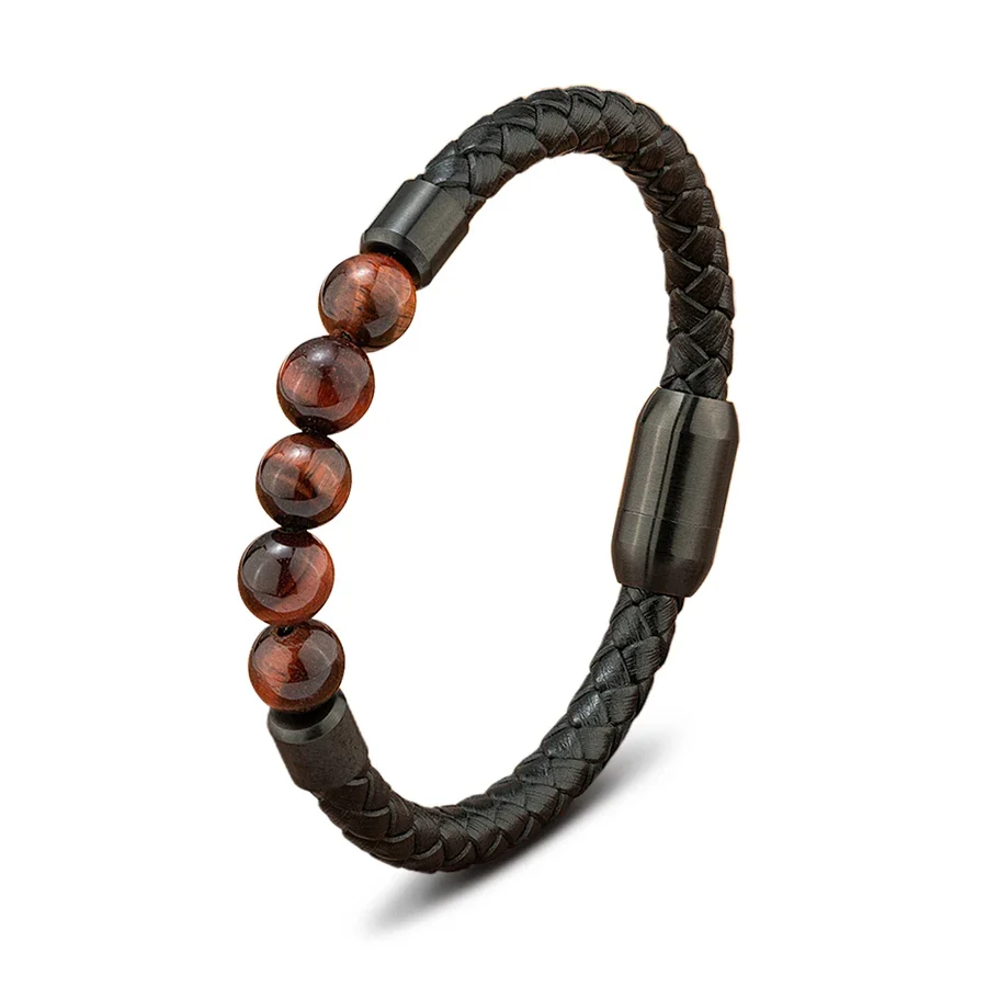 Bracelet Japonais cuir tressé pierre œil de tigre - Image 4