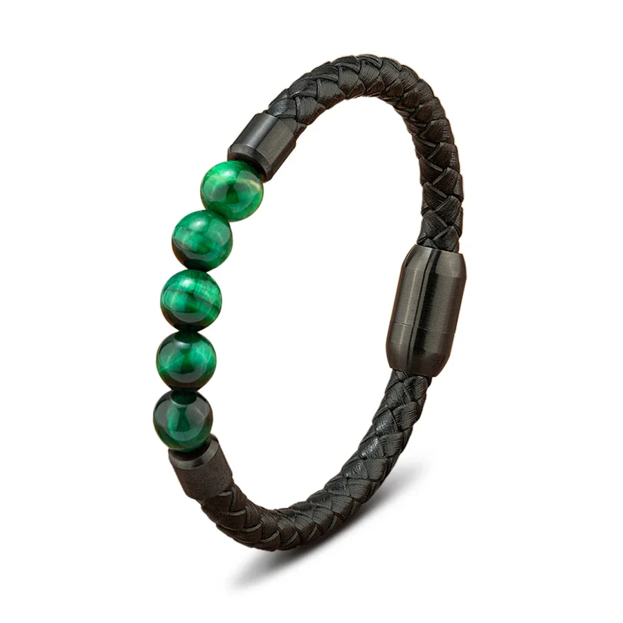 Bracelet Japonais cuir tressé pierre œil de tigre - Image 5