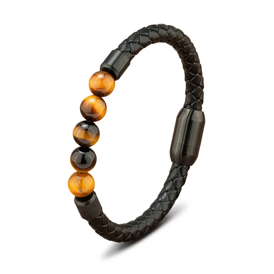 Bracelet Japonais cuir tressé pierre œil de tigre - Image 6
