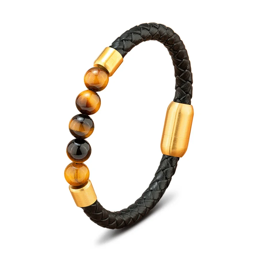 Bracelet Japonais cuir tressé pierre œil de tigre - Image 7