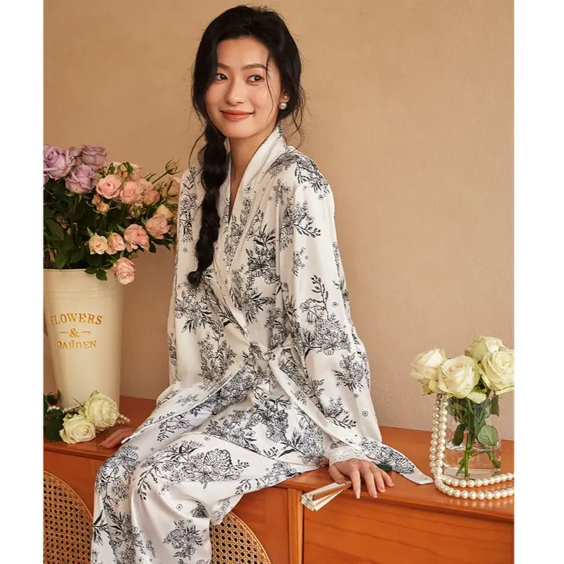 Ensemble Pyjama Kimono Femme Noir et Blanc - Image 2