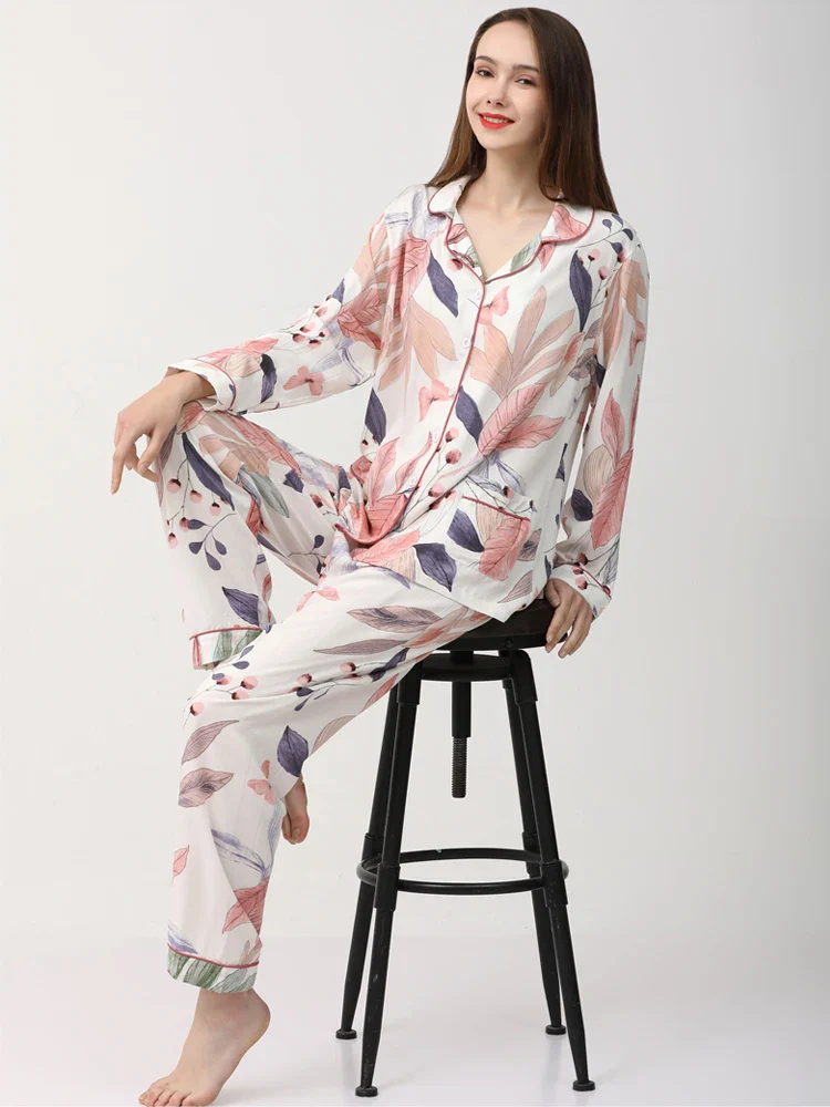 Pyjama Japonais Femme à Feuillage Rose