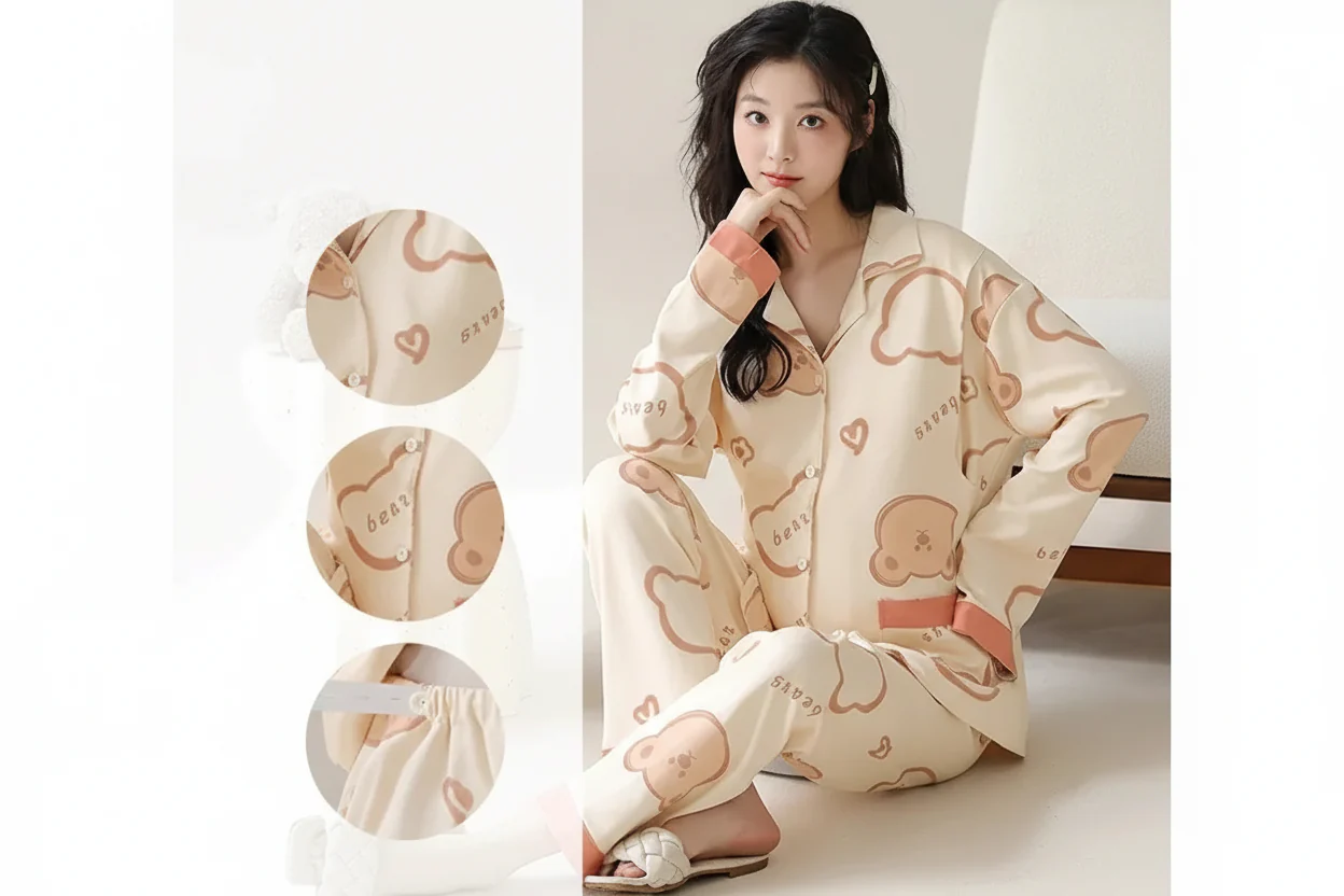 Pyjama Japonais Femme Imprimé Ours - Image 2