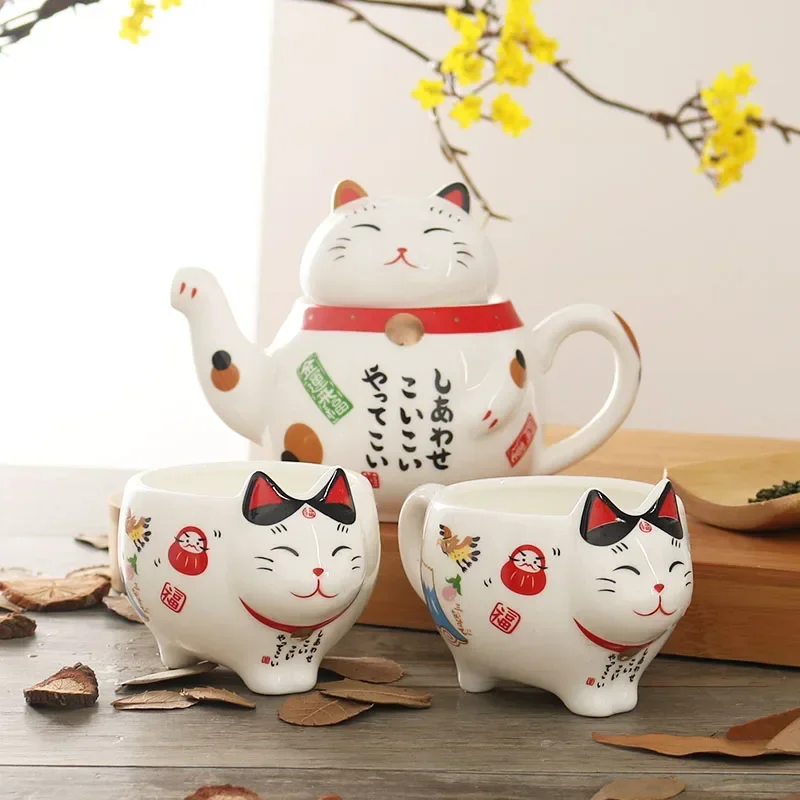 Service à thé chat porte-bonheur japonais