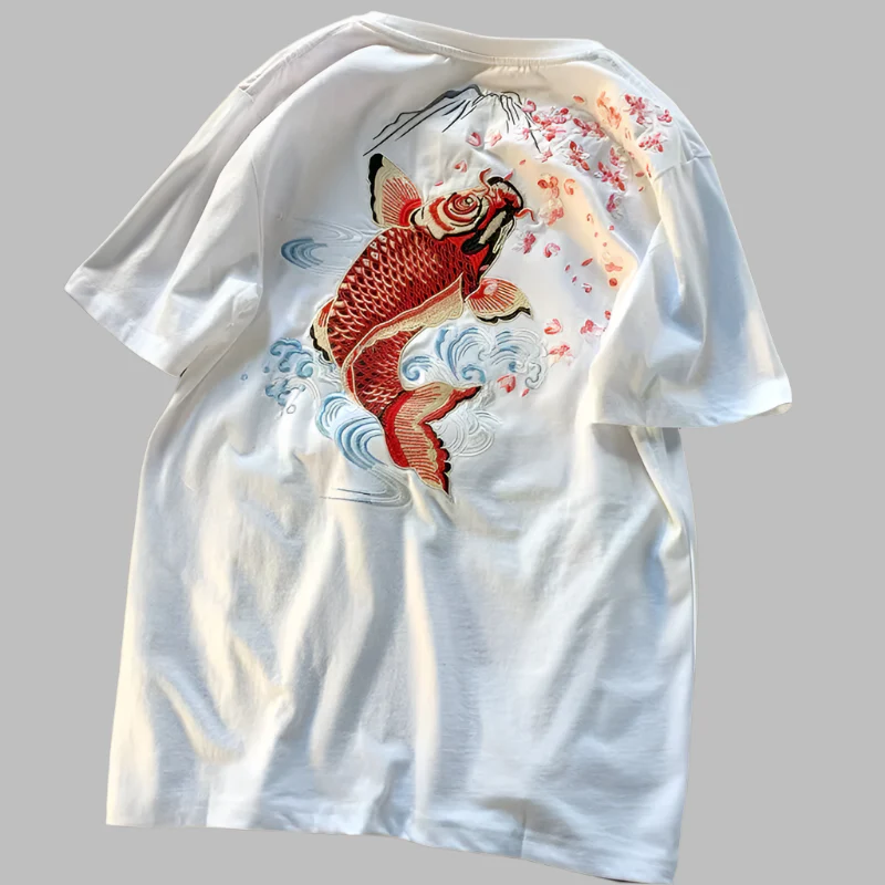 T-shirt Japonais Carpe Koi Brodé - Image 2