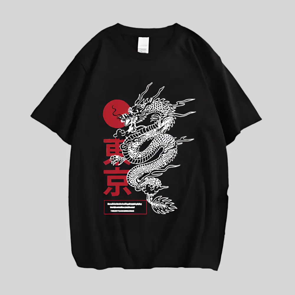 T-Shirt Japonais Dragon Tendance - Image 2