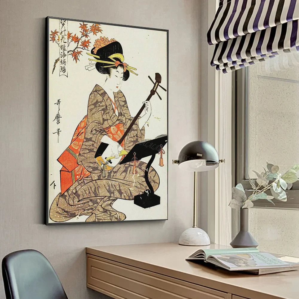 Tableau Japonais Geisha avec Shamisen