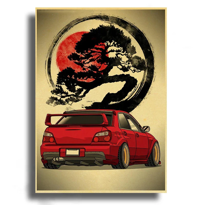 Tableau Japonais motif voiture de course rouge - Image 2