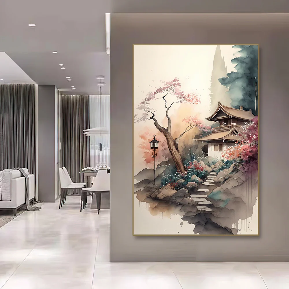 Tableau Paysage Japonais Roches et Cerisiers - Image 2