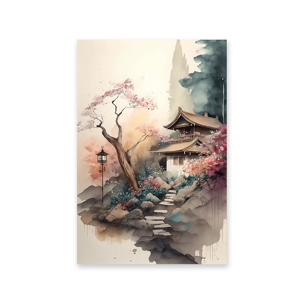 Tableau Paysage Japonais Roches et Cerisiers - Image 3