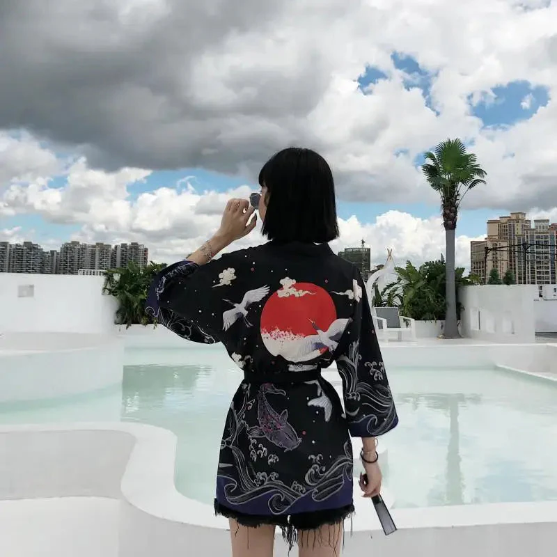 Veste Forme Kimono Femme Grues - Image 4