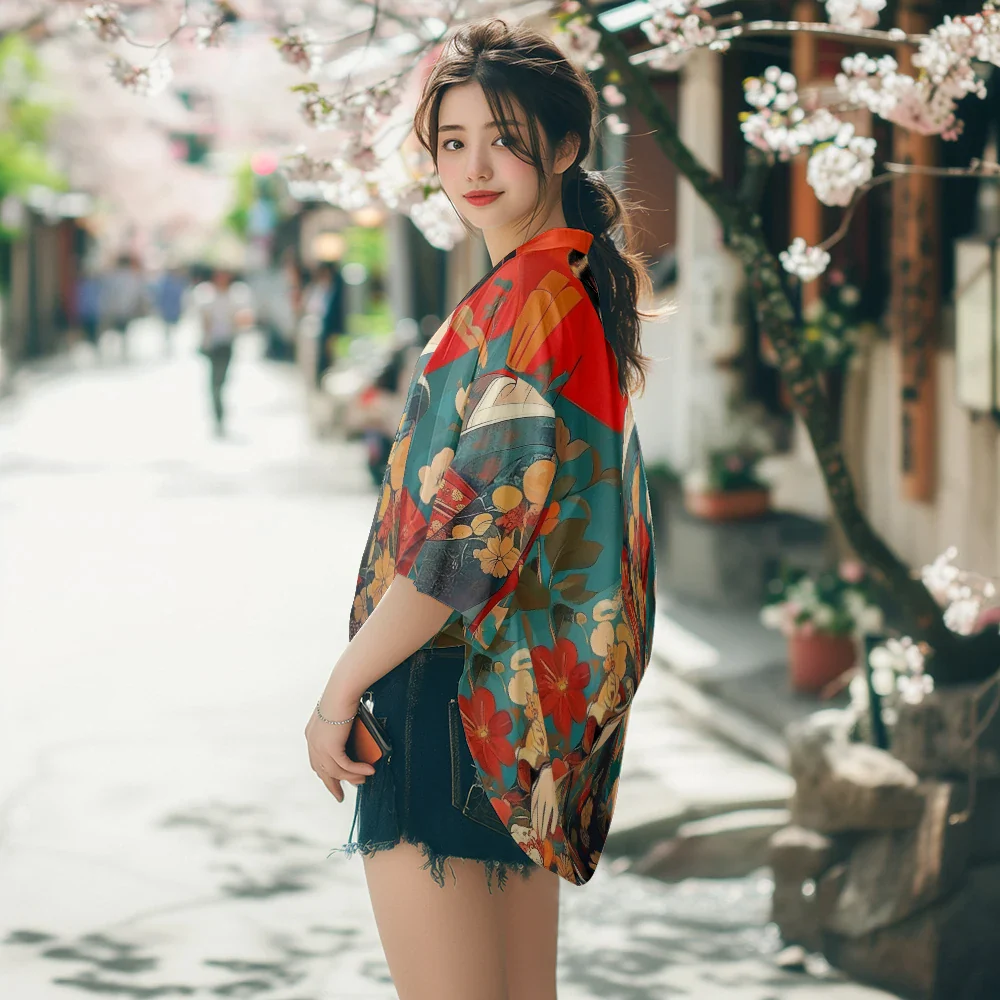 Veste Kimono Femme Motifs Geisha - Image 2