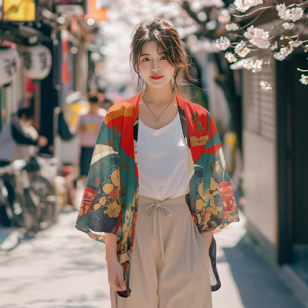 Veste Kimono Femme Motifs Geisha - Image 3