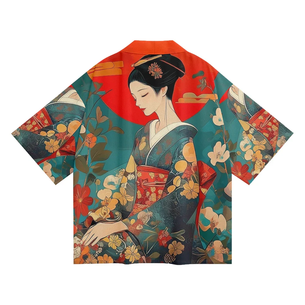 Veste Kimono Femme Motifs Geisha - Image 4