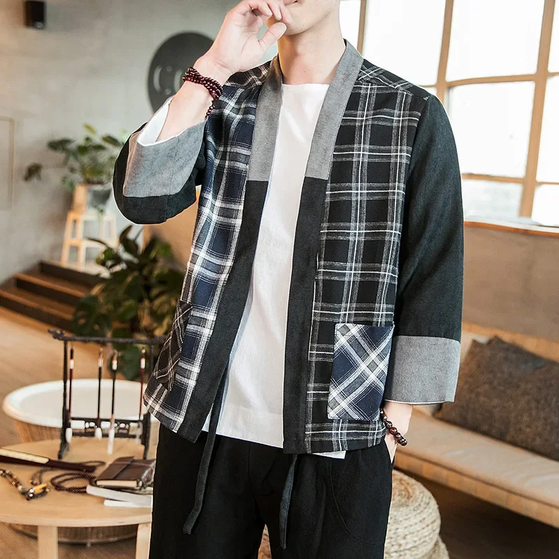 Veste Kimono Homme à Carreaux