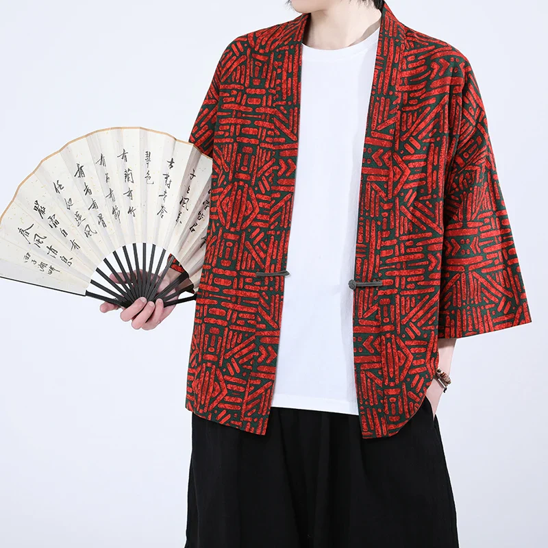Veste Kimono Homme Rouge et Noir