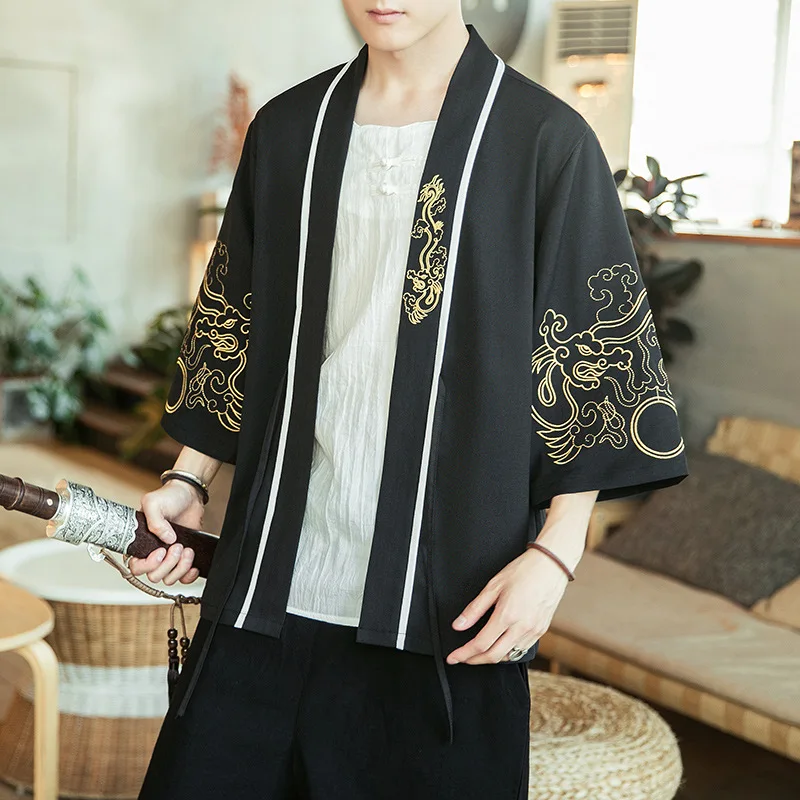 Veste Kimono Japonaise Homme à Motifs Dorés