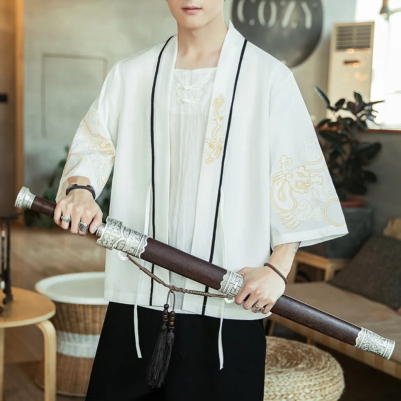 Veste Kimono Japonaise Homme à Motifs Dorés - Image 2