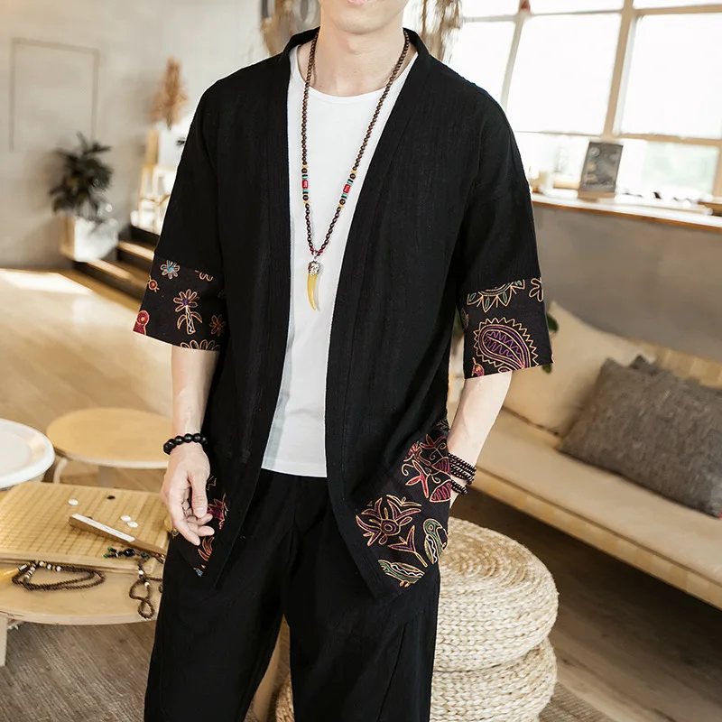 Veste mi-Longue Kimono Noir Homme - Image 2